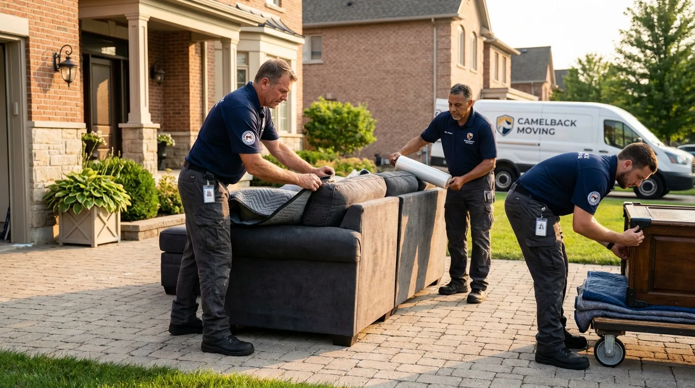 Large estate moving crew wrapping furniture in Brawley, CA